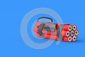 Red dynamite bomb with digital timer. Countdown and deadline. Copy space