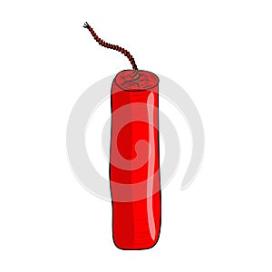 Red dynamite stick with wick isolated on white background.