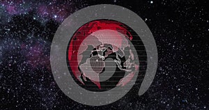 Red Earth Concept of Global Warming. Big data 3d Earth. Binary code surrounding globe rotating. Retro digital Earth