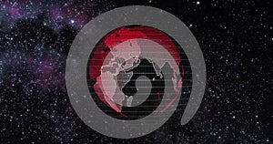 Red Earth Concept of Global Warming. Big data 3d Earth. Binary code surrounding globe rotating. Retro digital Earth