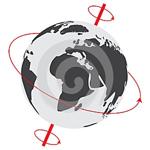 Red Earth\'s Rotational Axis Isolated Illustration with Earth Globe Rotation