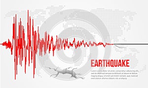 Red earthquake curve and world map background Vector illustration design