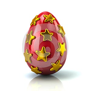 Red Easter egg with golden stars 3d illustration
