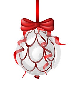 Red easter egg hanging on a ribbon