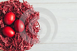 Red Easter eggs background