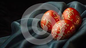 Red Easter Eggs Decorated With Gold Designs