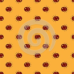 Red Eclipse of the sun icon isolated seamless pattern on brown background. Total sonar eclipse. Vector