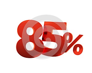 Red eighty five percent on white background. 3d render