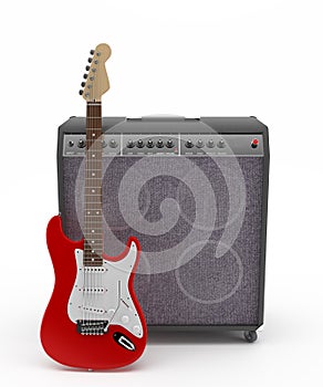 Red Electric guitar with amplifier