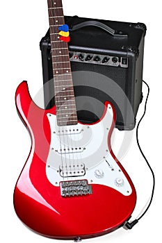 Red electric guitar and amplifier