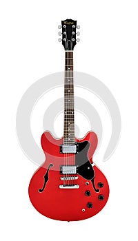 Red Electric Guitar Music Instrument Isolated on White background