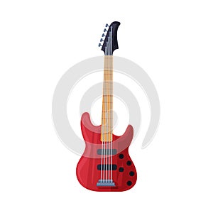 Red Electric Guitar String Musical Instrument Flat Style Vector Illustration on White Background