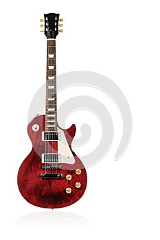 Red electric guitar on white