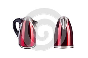 Red electric kettle isolated on white