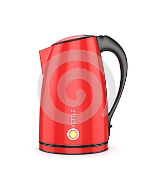 Red electric kettle on white.
