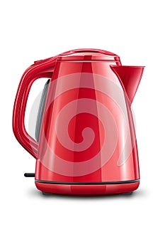 Red Electric Kettle on White Background