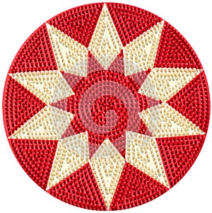 Red electric lamps in shape of a star on round disc