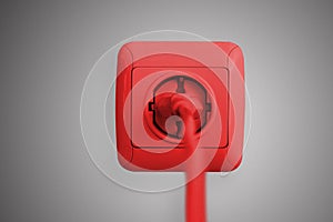 red electric socket on the wall. Close-up