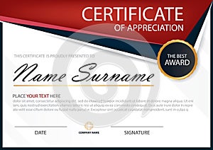 Red Elegance horizontal certificate with Vector illustration ,white frame certificate template with clean and modern pattern pres