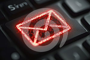 Red Email Symbol on Keyboard Key Illuminated in Digital Environment