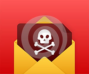 Red email virus. Computer screen. virus, piracy, hacking and security, protection. Vector stock illustration.