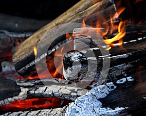 Red embers and fire flames closeup royalty free stock photo photo
