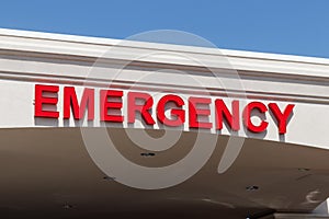 Red Emergency Entrance Sign for a Local Hospital
