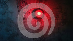 Red Emergency Light Blinking on Textured Wall. Emergency Exit Sign