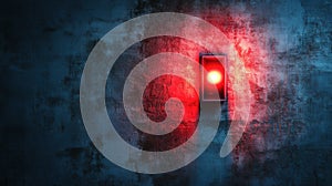 Red Emergency Light Blinking on Textured Wall. Emergency Exit Sign