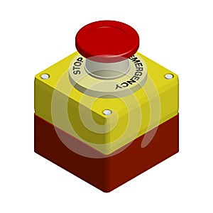 Red emergency stop button. Actions in a dangerous situation. Realistic 3d vector on white background