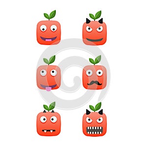 Red emoticons are a tomato with different emotions. Six kinds of vector.
