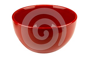 Red empty bowl isolated on white