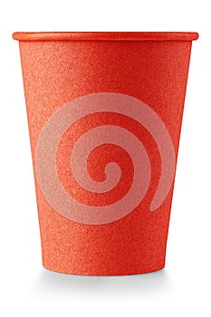 Red empty paper coffee cup on white background