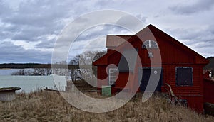 Red, empty Sweden hut in the middle of nowhere