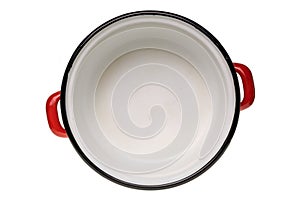 Red enamel cooking pot top view