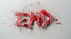 Red END Graffiti with Splatters on Textured Wall