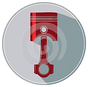 Red Engine Piston and Connecting Rod Flat Design Vector Icon