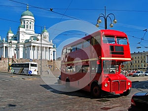 Red english bus in Helsinki, Finland