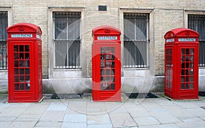 Red English telephone booths in London