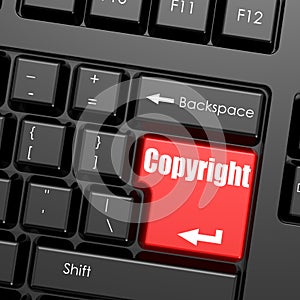 Red enter button on computer keyboard, Copyright word