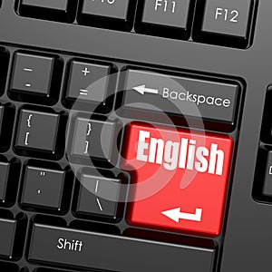 Red enter button on computer keyboard, English word