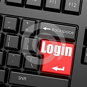 Red enter button on computer keyboard, Login word