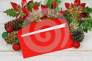 A red envelope with Christmas decoration