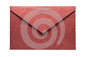 Red envelope made from natural fiber paper isolated on white background. Clipping path included.