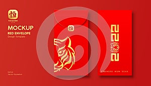 Red Envelope Mock up, Happy chinese new year 2022 year of the tiger template design