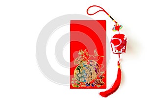 Red envelope put on white background, red envelope is gift and chinese lantern on special days such as chinese new year