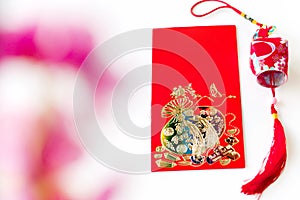 Red envelope put on white background, red envelope is gift and chinese lantern on special days such as chinese new year