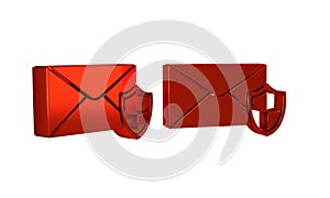Red Envelope with shield icon isolated on transparent background. Insurance concept. Security, safety, protection
