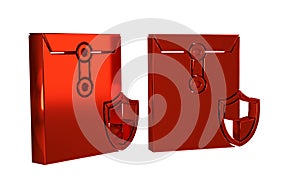 Red Envelope with shield icon isolated on transparent background. Insurance concept. Security, safety, protection