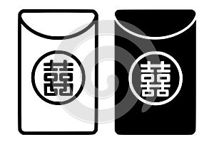 Icon for Chinese New Year, vector red envelope, outline and silhouette versions